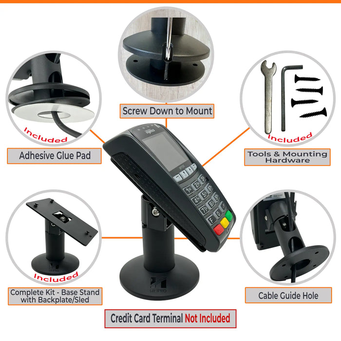 Ingenico POS stands, Verifone POS mounts, PAX POS terminals, Hilipro POS solutions, POS stand for Dejavoo, secure Ingenico terminal stand, universal card reader mount, ergonomic PAX terminal holder, compact Verifone stand