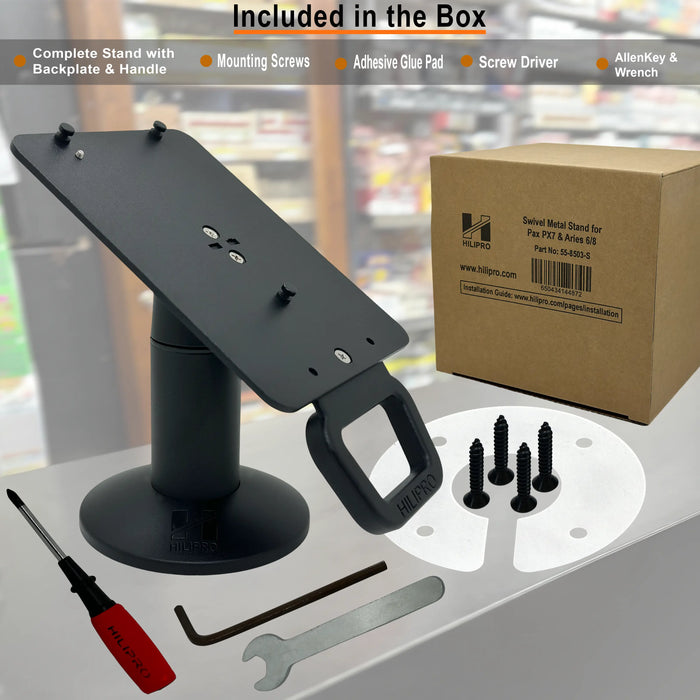 Hilipro swivel stand, PAX PX7 stand, PAX PX5 stand, Aries 6 stand, Aries 8 stand, retail POS stand, swivel and tilt POS mount, secure POS installation, cable management POS stand, adhesive glue pad mount, ergonomic POS stand, adjustable POS stand, flexible POS terminal mount, professional checkout stand, durable POS stand, terminal mounting solution, bulk pricing POS stand, customizable terminal stand, PAX terminal mount, retail checkout solution, point-of-sale stand, swivel POS terminal mount.