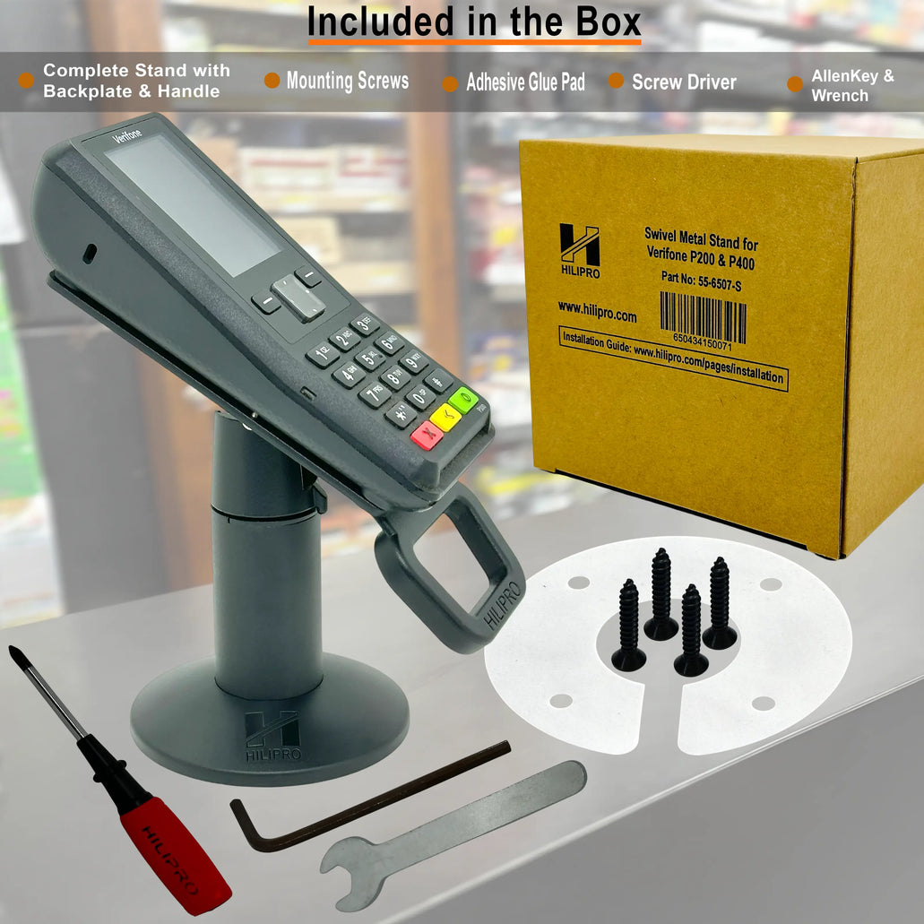 DCCStands Swivel Tilt Stand For Verifone Engage P200 & P400 PIN Pad - Screw/Adhesive Mount