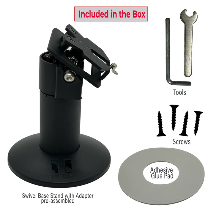 Hilipro swivel stand, Ingenico Desk/1500 Pinpad stand, POS terminal swivel mount, ergonomic POS stand, 330-degree swivel stand, 140-degree tilt POS stand, Ingenico terminal stand, adjustable POS stand, retail swivel stand, durable metal POS stand, cable management POS stand, 4.7-inch height POS stand, flexible POS terminal mount, complete POS stand kit, Hilipro terminal stand, adhesive glue pad for POS mount, swivel stand for Ingenico Desk terminal, bulk pricing POS accessories, retail checkout stand