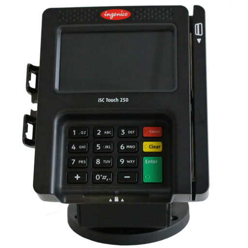 Compact Metal Stand for Ingenico iSC250 Metal Swivel Stand 0-180 and tilts 0-90 degree - Low Profile with Lock and Keys - HILIPRO.COM