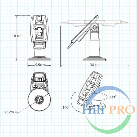 SWIVEL STAND FOR INGENICO ISC250 STAND - COMPLETE KIT - LOCK & LATCH (NO KEY) - SWIVELS 330 DEGREE - HILIPRO.COM